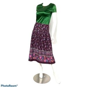 vintage‎ Diane Rich skirt purple maximalist print floral midi length cottagecore